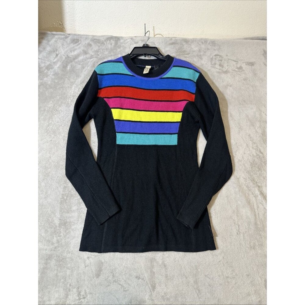 Black Long-Sleeve Sweater with Multicolor Stripes